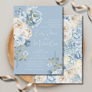 Romantic Dusty Blue Watercolor Floral Wedding Vellum Invitations