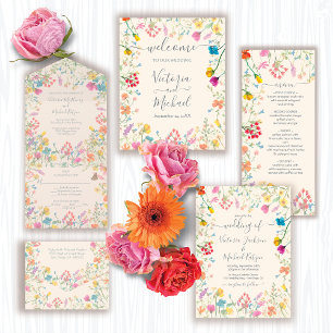 Delicate wildflower floral garden Wedding  Menu