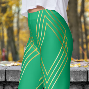Chic Yellow Sage Diamonds Pattern Leggings