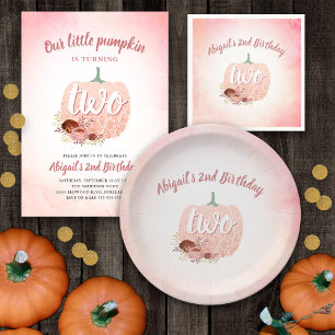 Rose Gold Glitter Pumpkin Girls 2nd Birthday Party Napkins