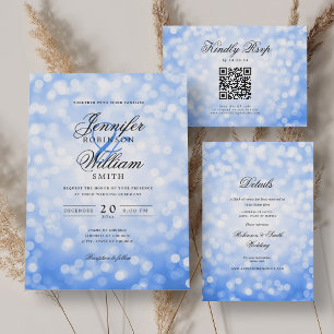 Elegant Wedding Bokeh Lights Romantic Navy Blue  Invitation