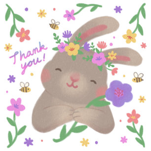 Cute Easter Bunny Illustration Thank You Card