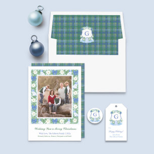 Darling Blue White Pottery Dogs Merry Christmas Holiday Card