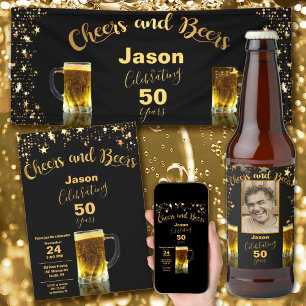 50th Birthday Photo Template Cheers and Beers Can Cooler