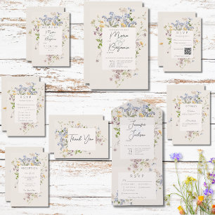 Delicate Boho Wildflowers Cream Wedding Save The Date