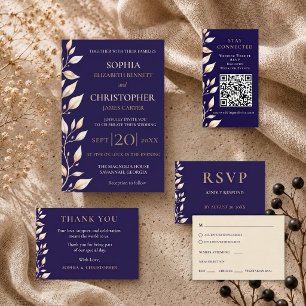 Elegant Navy Botanical Border Wedding Save The Date