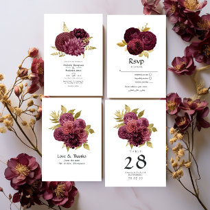Vintage Burgundy and Gold Floral Wedding Table Number