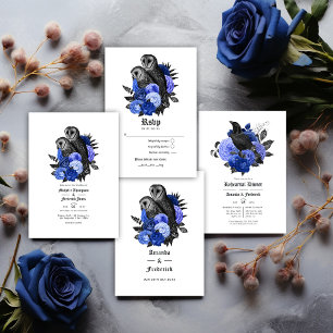 Vintage Royal Blue Owls Gothic Wedding QR Code Invitation