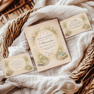 Vintage Bookstack Garden Bridal Shower Invitation