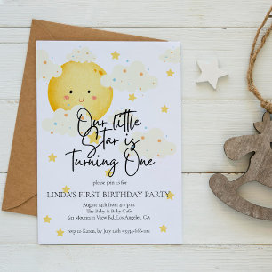 Moon and Stars Cream Baby Shower  Foil Invitation