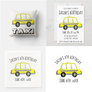 New York City NYC Yellow Checkered Taxi Cab Car Invitation