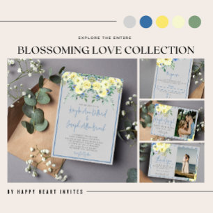 Blossoming Love Blue Yellow Spring Summer Wedding Invitation