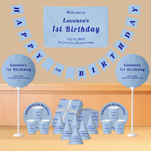 Monochrome Blue Plain Texts Kids Birthday Invitation