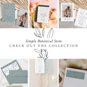 Simple Botanical Stem Wedding Logo Gold Foil Invitation