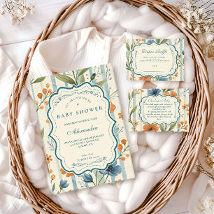 Striped Wildflower Baby Shower Invitation