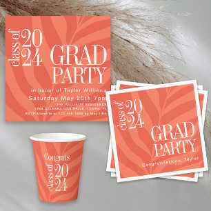 Bright Orange Simple Colorful Grad Party Invitation