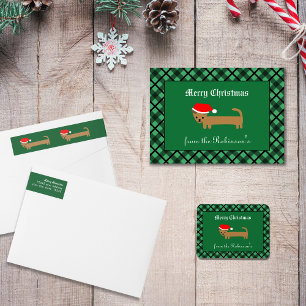 Cute dachshund Santa Hat Funny Xmas Return Address Wrap Around Label