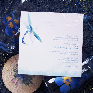 Hazy Morning Blue Dragonfly Wedding Invitation