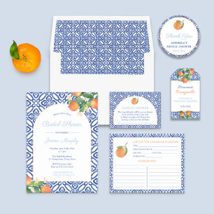 Citrus Oranges Italian Blue Tiles Return Address Envelope