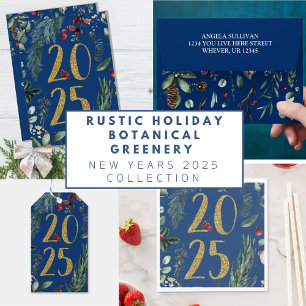 Elegant Blue Rustic 2025 New Years Holiday Card