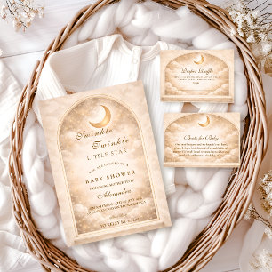 Golden Moon And Stars Baby Shower Invitation