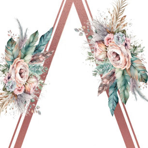 Rose Gold Boho Floral Feather Couples Shower Invitation