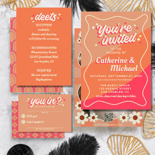 Retro Groovy Bold Typography Colorful 70's Wedding Enclosure Card