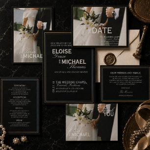 Classic Black Editorial Photo Save the Date Announcement Postcard
