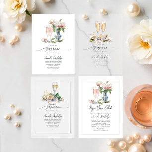 Transparent Pearls and Prosecco Bridal Shower Acrylic Invitations