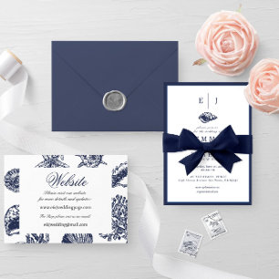 Nautical Oceanic classic dark navy blue 2 Wedding Invitation