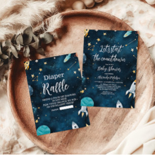  Space Outer Baby Shower Navy Invitation