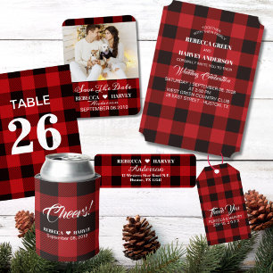 red buffalo plaid rustic winter wedding direction enclosure card