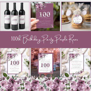 Elegant Purple Floral 100th Birthday Party Welcome Foam Board