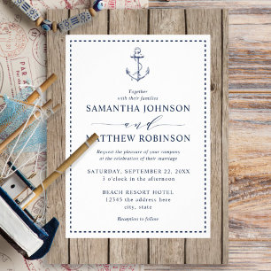 Nautical Anchor Rustic Wood Wedding Invitation