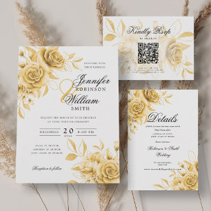 Elegant Wedding RSVP Gold Watercolor Floral Card