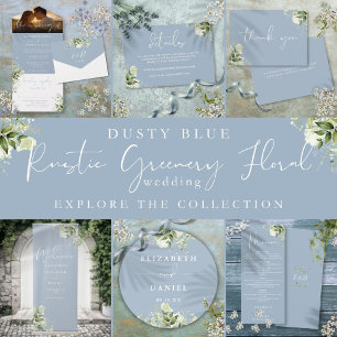 Greenery Floral Elegant Dusty Blue Wedding RSVP Card