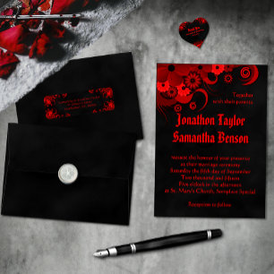 Black Chalkboard Red Floral Goth Wedding Envelopes