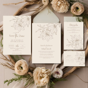 Elegant Modern Beige Lineart Floral Wedding Foam Board
