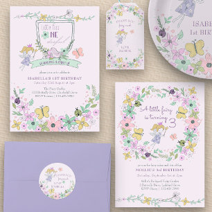 Miss Onederful Cute Fairy Garden Girl 1st Birthday Invitation