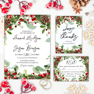 Winter Red Berries   Christmas Wedding RSVP Card