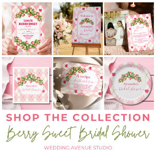 Berry Sweet Strawberry Pink Bridal Shower recipe Enclosure Card