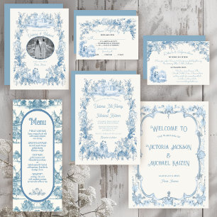 Toile Floral chateau Wedding Save the Date Photo Invitation