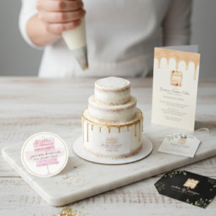 Pink Blush Ivory Cake Bakery Floral Pastry Rack Card