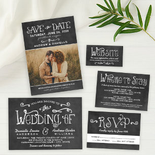 Rustic Black Chalkboard Script Wedding Invitation