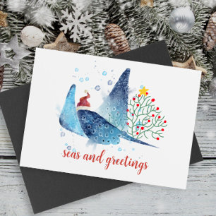 Festive Manta Ray Seas and Greetings Holiday Postcard