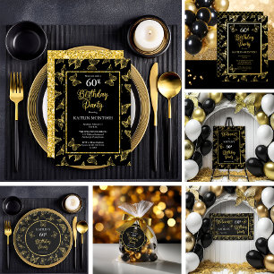 Elegant Black Gold Butterflies 60th Birthday Party Paper Plates