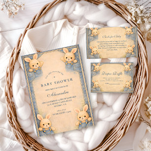 Vintage Blue Jeans Bunny Nursery  Baby Shower Invitation
