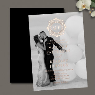 Ornate Floral Monogram Rose Gold Wedding Envelope