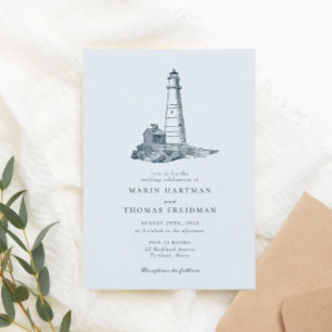 Nautical Lighthouse Ocean Seaside Rehearsal Dinner Invitation