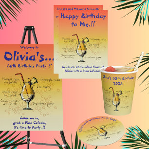 Pina Colada Birthday Party Snacks  Pedestal Sign